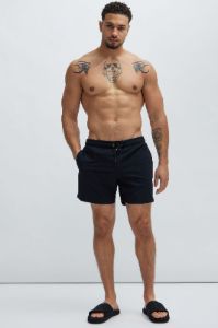 Montez Stretch Swim Trunk Mid - Black sold by Fashion Nova