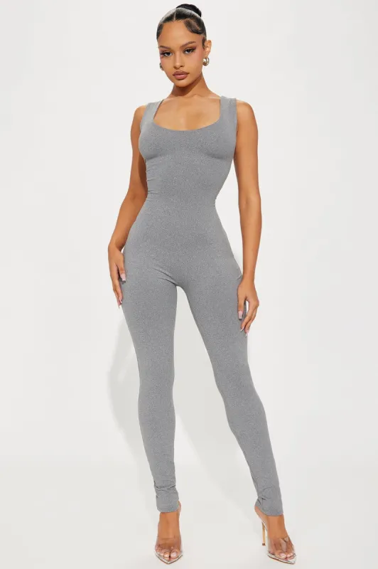 Kayla Double Lined Jumpsuit - Heather Grey sold by Fashion Nova