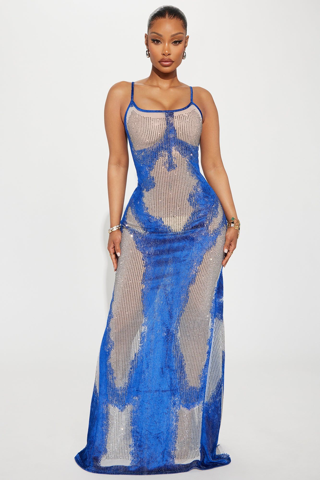 Show Out Rhinestone Maxi Dress - Blue/combo sold by Fashion Nova
