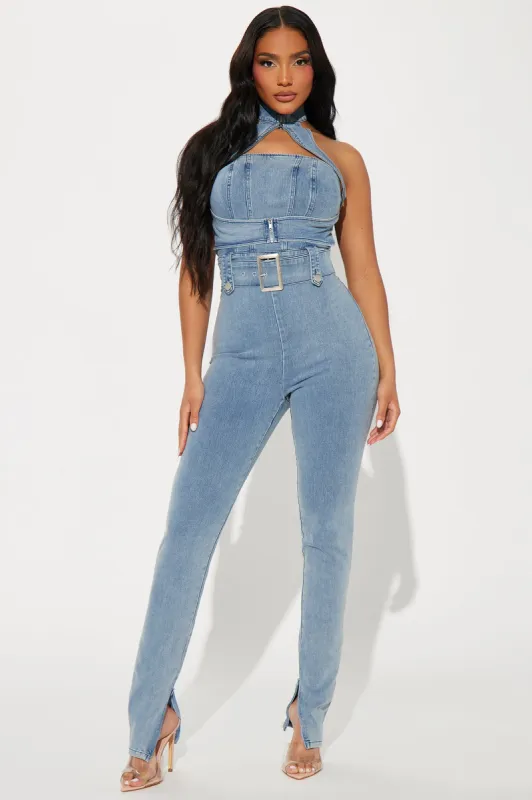 It Girl Denim Jumpsuit - Light Wash sold by Fashion Nova