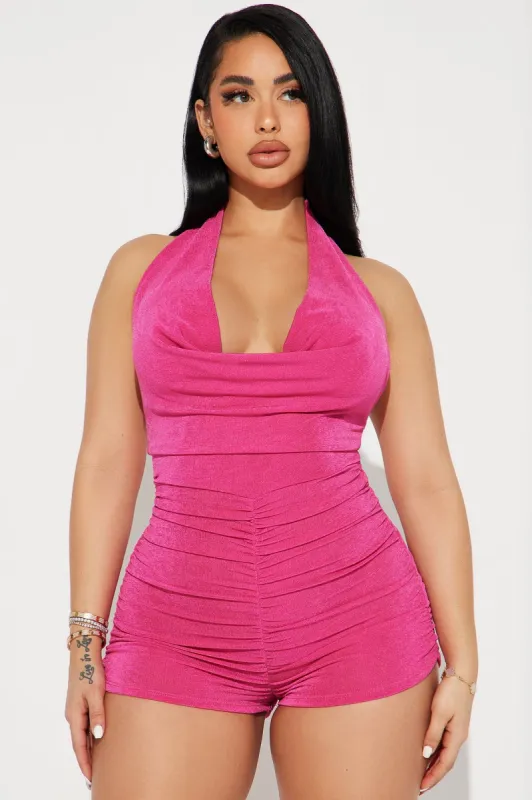 Got To Be Real Slinky Romper - Fuchsia sold by Fashion Nova