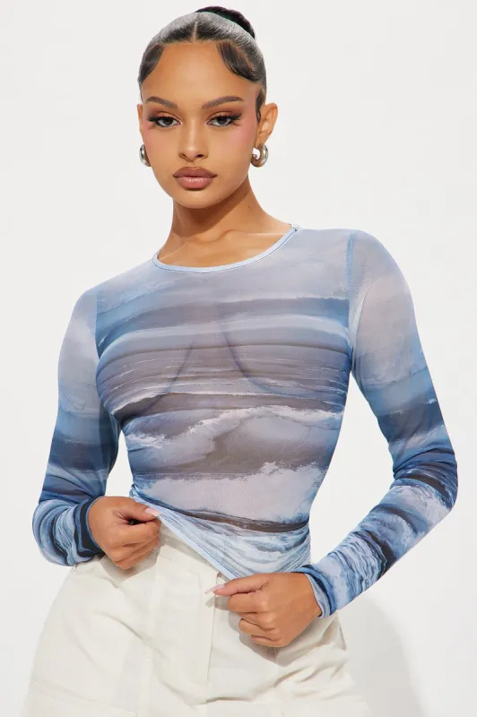 Chasing Waves Mesh Top - Blue sold by Fashion Nova