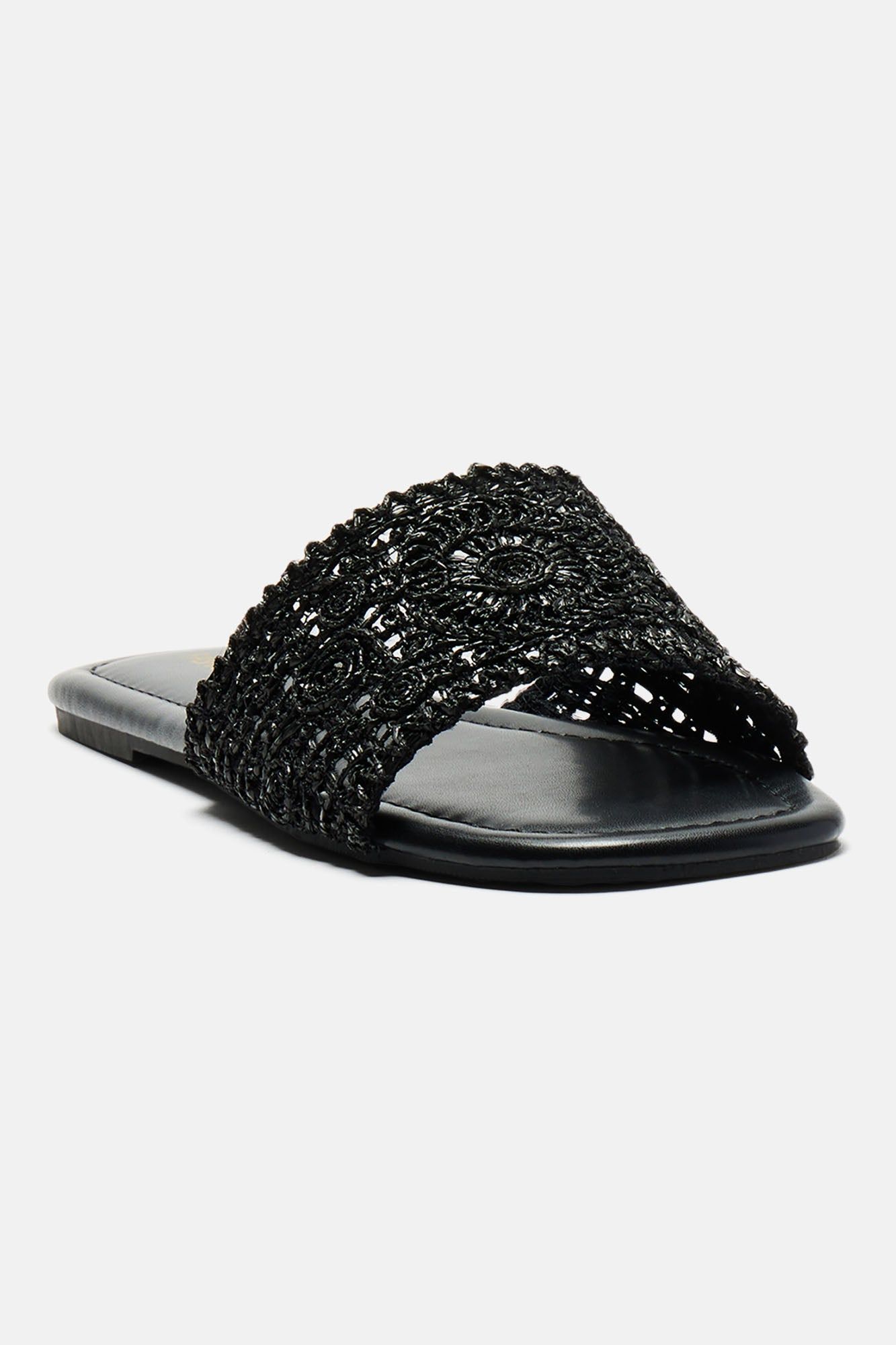 Always Carefree Flat Sandals - Black/White sold by Fashion Nova