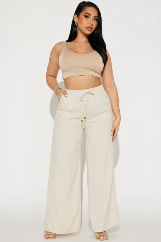 Beachy Days Linen Wide Leg Pant - Ivory sold by Fashion Nova