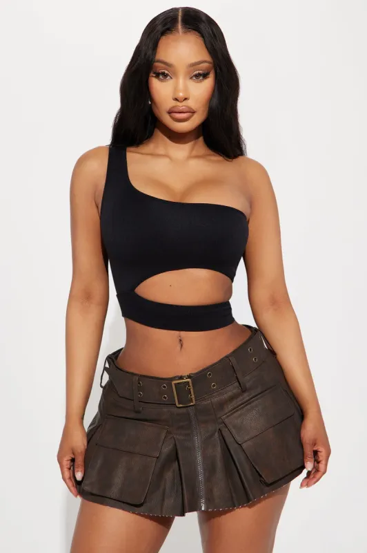 Caught Up One Shoulder Top - Black sold by Fashion Nova