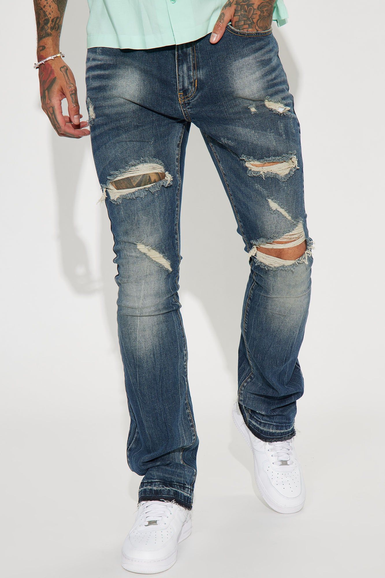 Let Em Wonder Vintage Stacked Skinny Flare Jeans - Medium Blue Wash sold by Fashion Nova