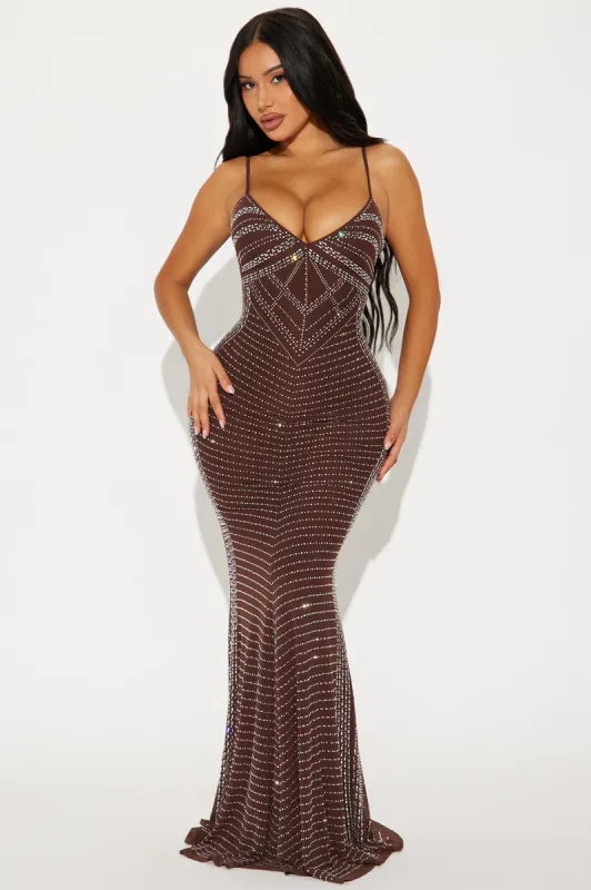 Maria Embellished Gown - Chocolate sold by Fashion Nova