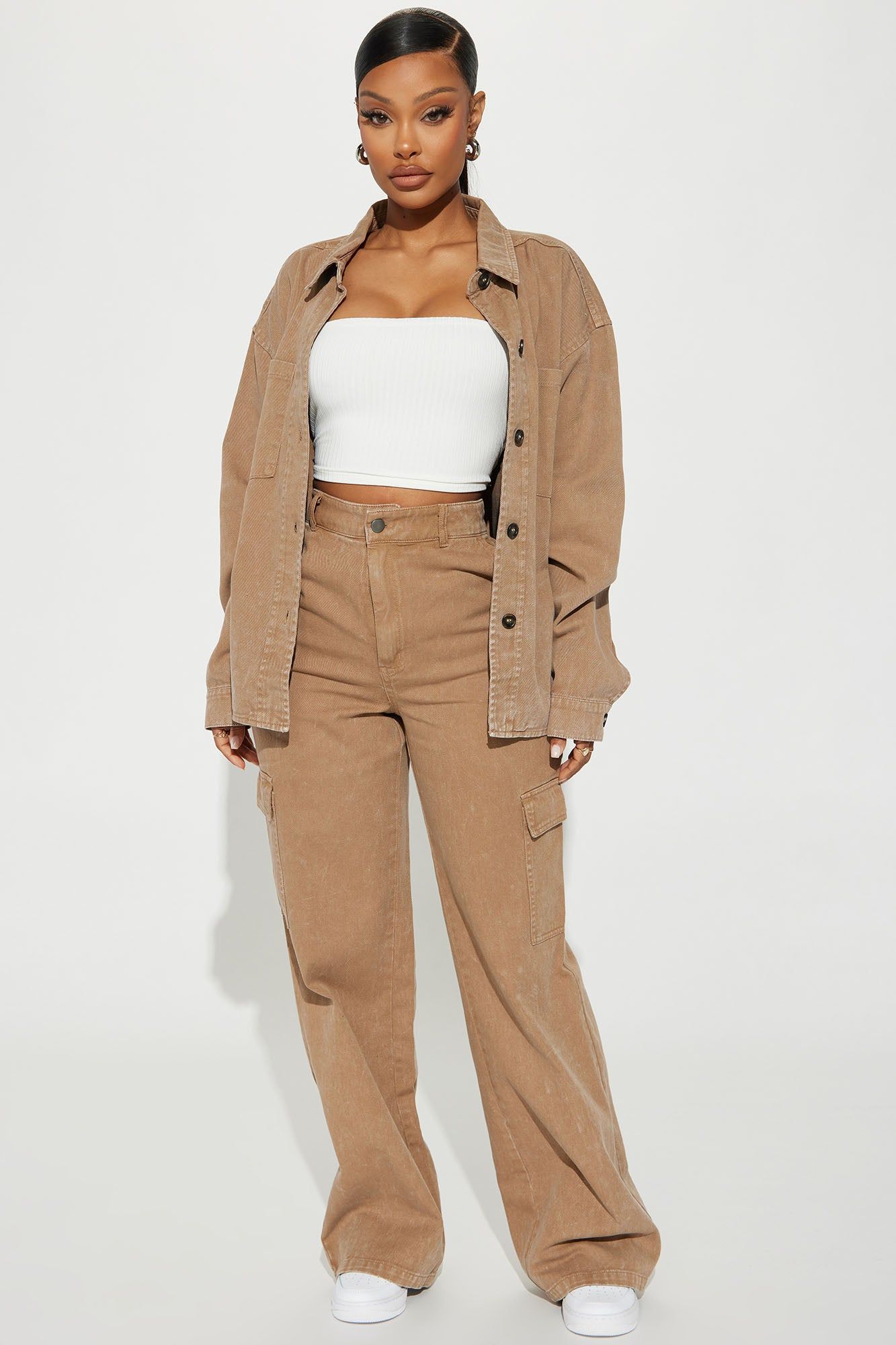 Hot Demand Denim Set - Mocha sold by Fashion Nova