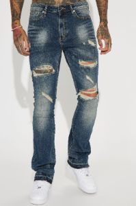 Let Em Wonder Vintage Stacked Skinny Flare Jeans - Medium Blue Wash sold by Fashion Nova