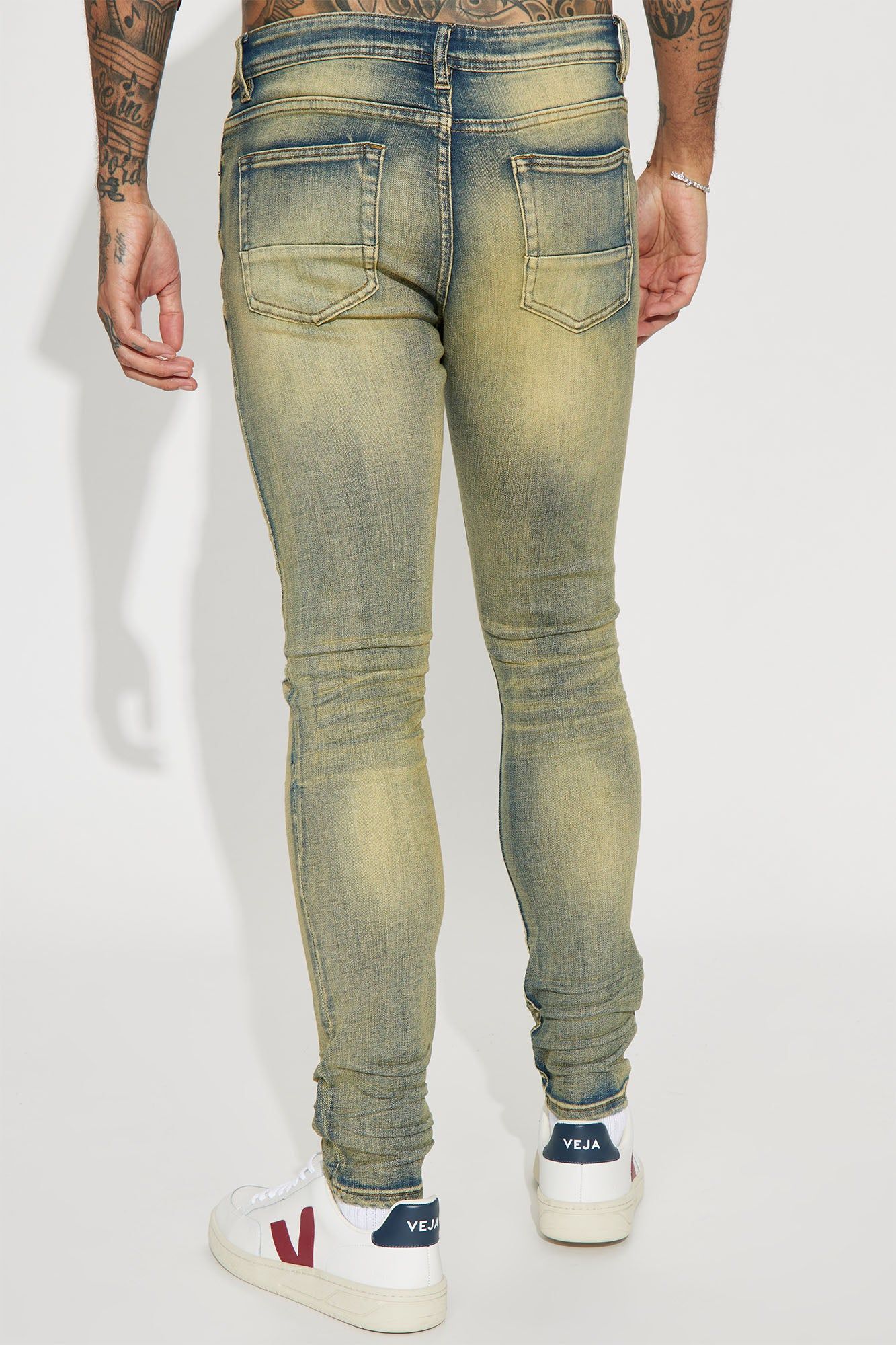 Go With It Ripped Stacked Skinny Jeans - Vintage Blue Wash sold by Fashion Nova product image thumbnail 4