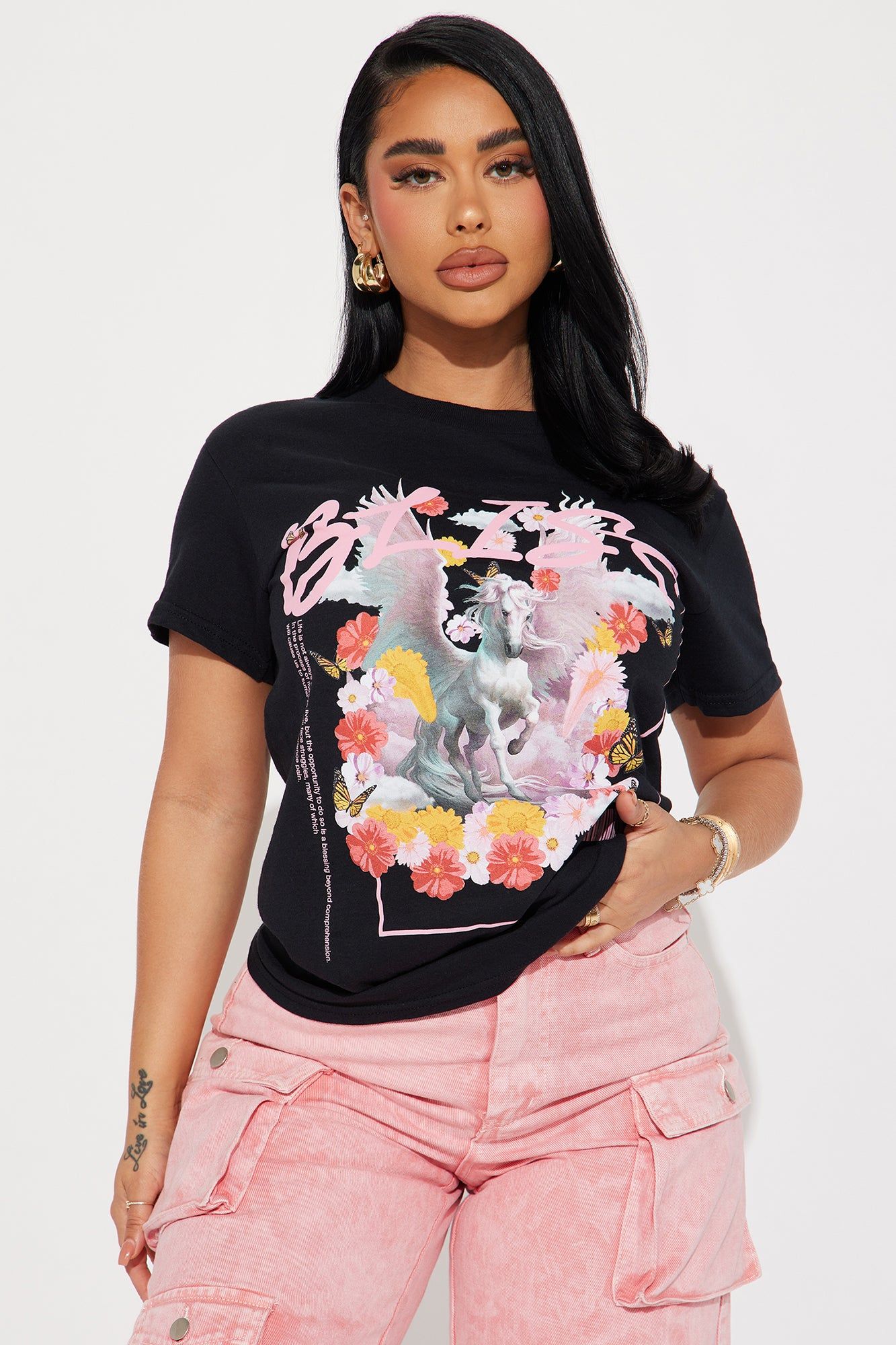 Pure Bliss Graphic Tshirt - Black sold by Fashion Nova