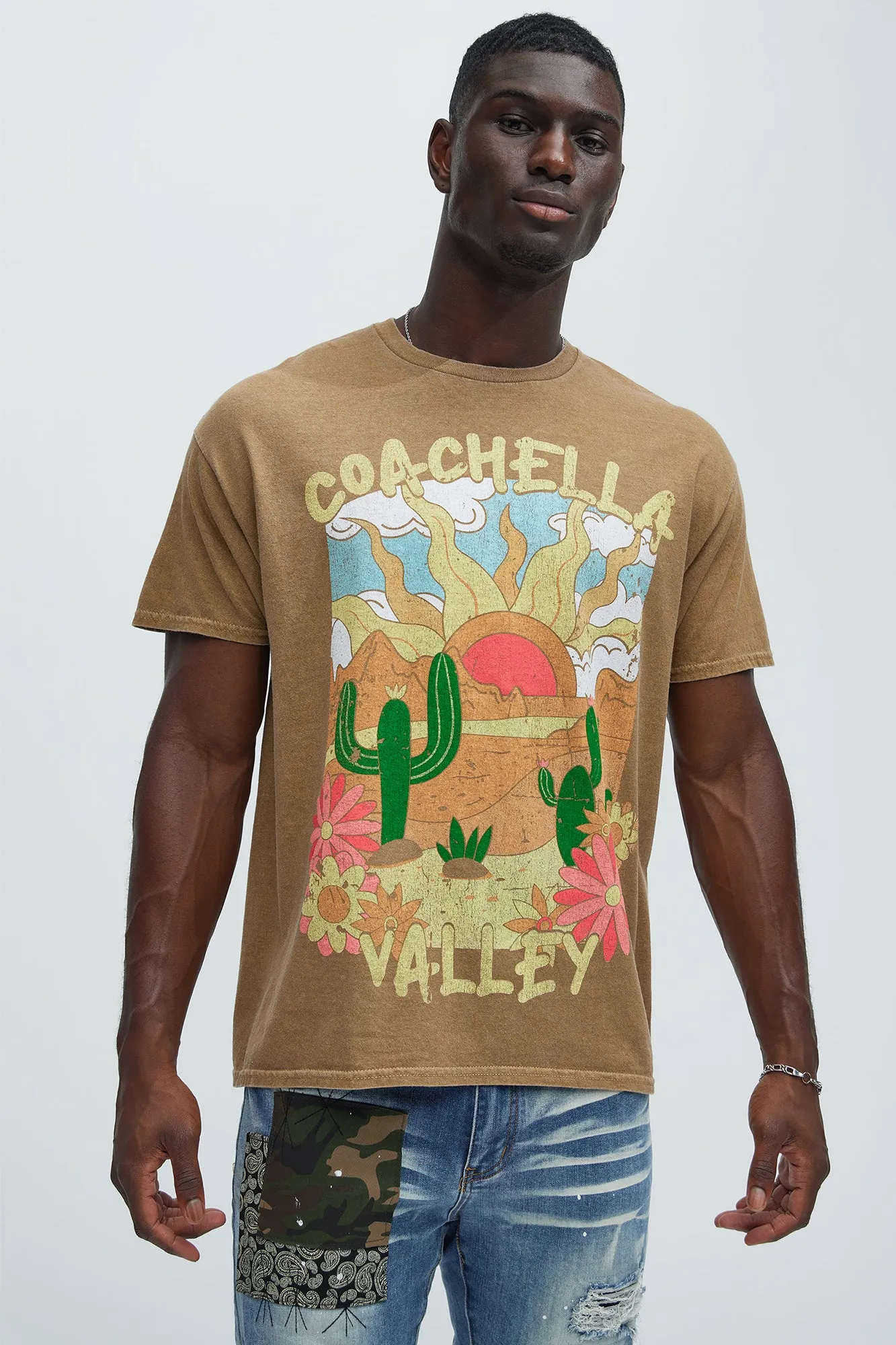 Coachella Valley Flower Power Short Sleeve Tee - Chocolate sold by Fashion Nova