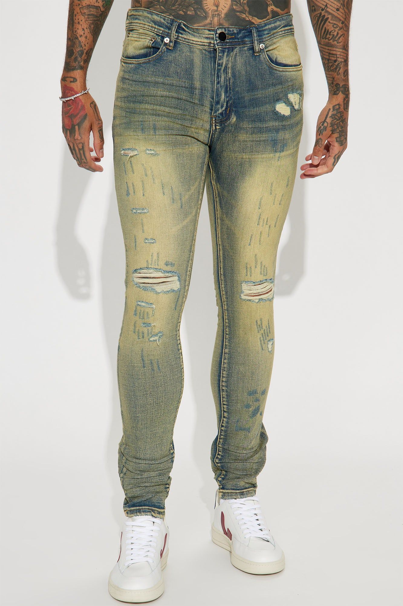 Go With It Ripped Stacked Skinny Jeans - Vintage Blue Wash sold by Fashion Nova product image thumbnail 3