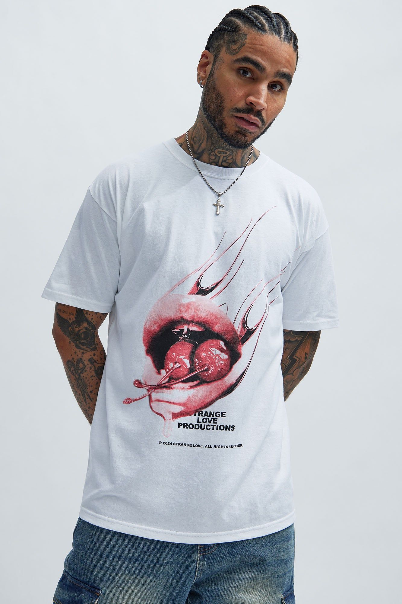 Strange Love Production Short Sleeve Tee - White sold by Fashion Nova