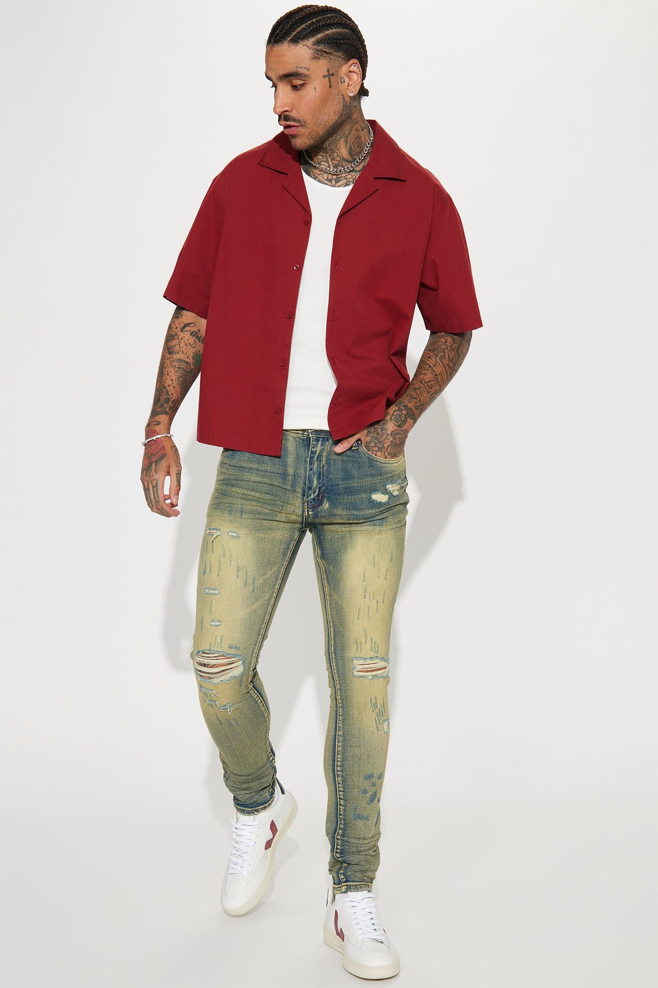 Go With It Ripped Stacked Skinny Jeans - Vintage Blue Wash sold by Fashion Nova product image thumbnail 2