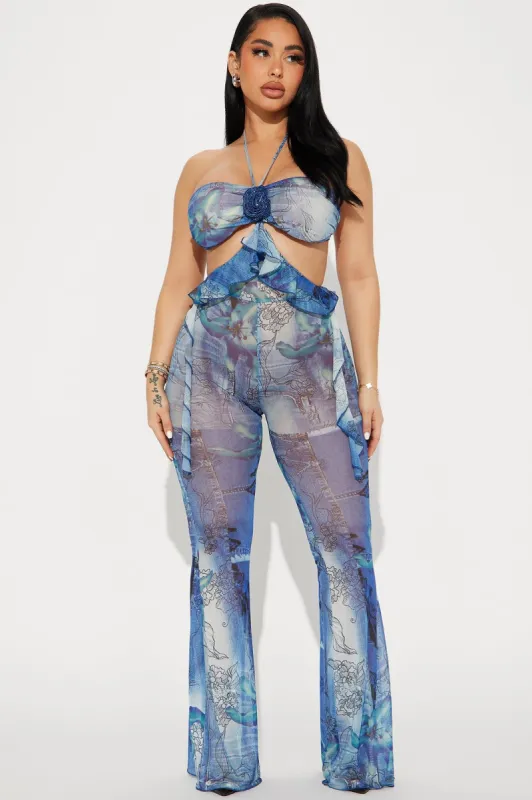 Perfect Storm Mesh Jumpsuit - Blue/combo sold by Fashion Nova