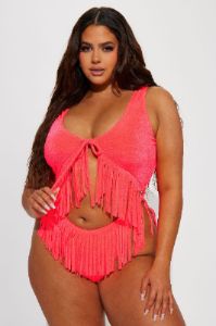 On Beach Time 1 Piece Swimsuit - Neon Coral sold by Fashion Nova