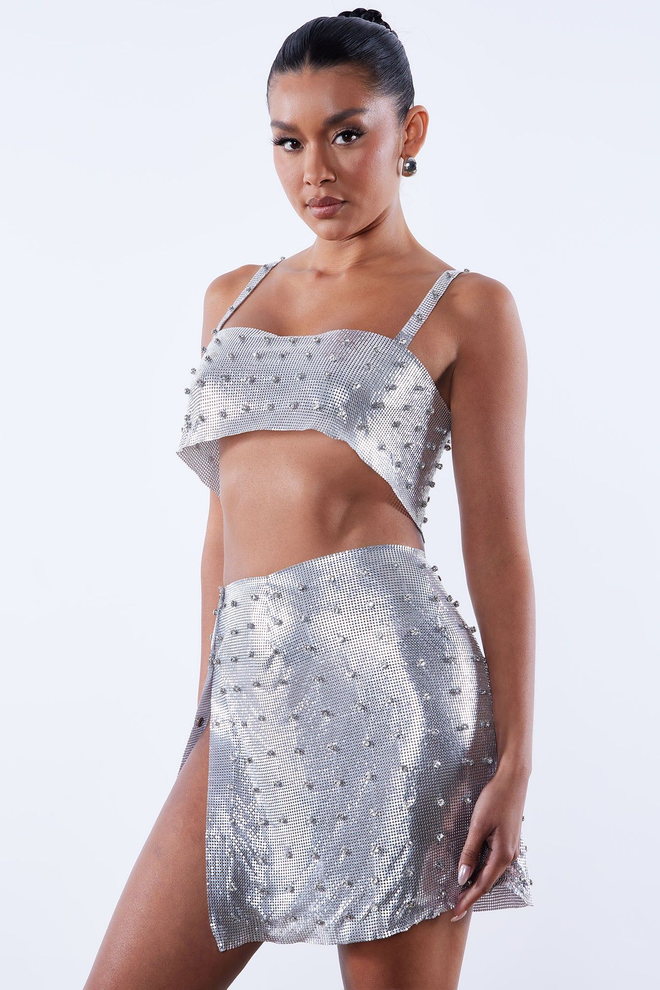 Blair Embellished Chainmail Skirt Set - Silver sold by Fashion Nova product image thumbnail 2