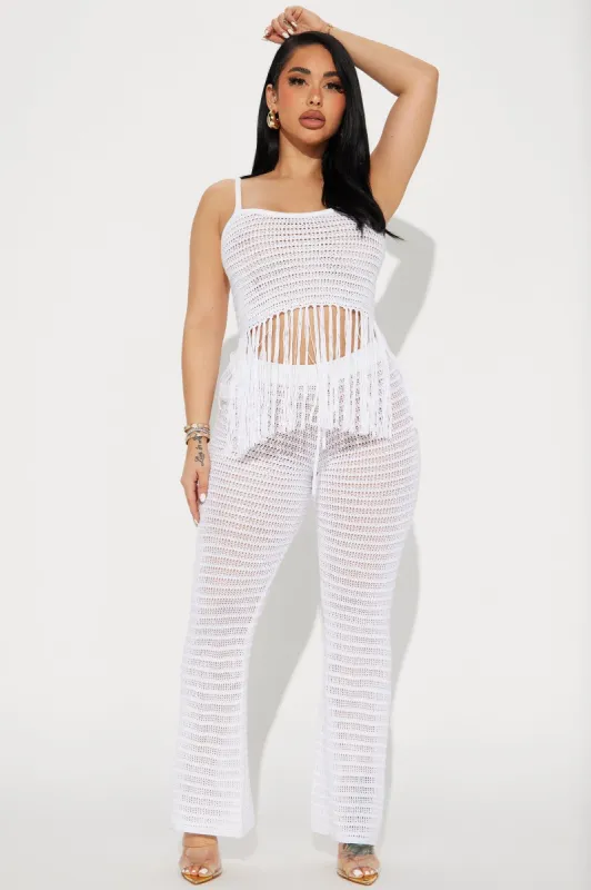 Weekend Flirt Crochet Pant Set - White sold by Fashion Nova