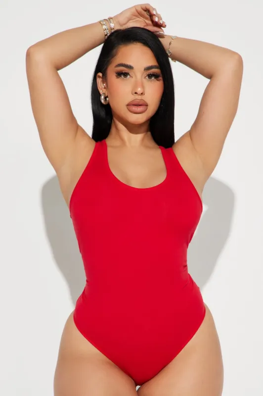 Kourt Racerback Bodysuit - Red sold by Fashion Nova