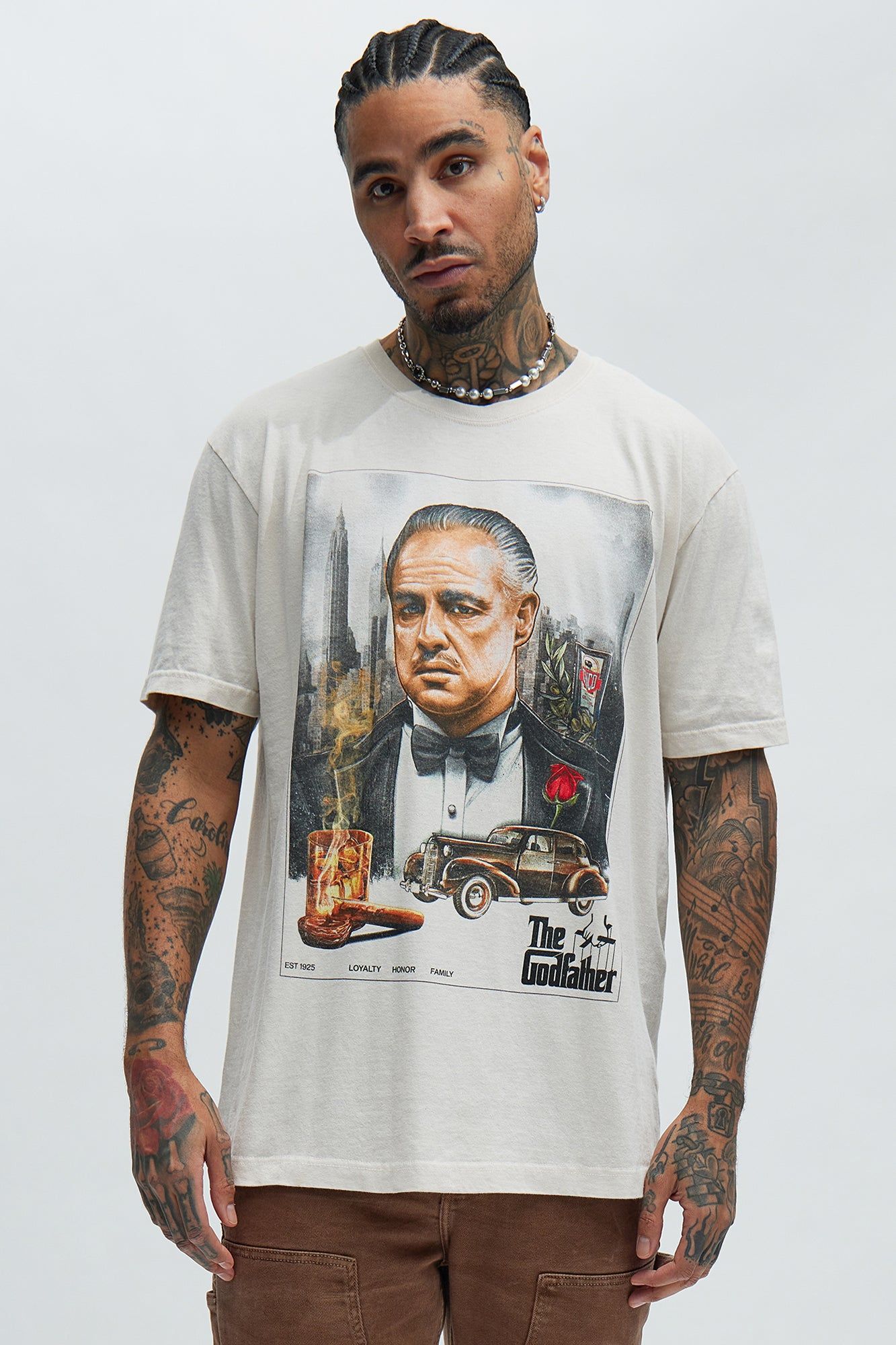 The Godfather Loyalty Honor Family Oversized Short Sleeve Tee - Beige sold by Fashion Nova