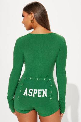 Aspen Long Sleeve PJ Romper Onesie - Green sold by Fashion Nova