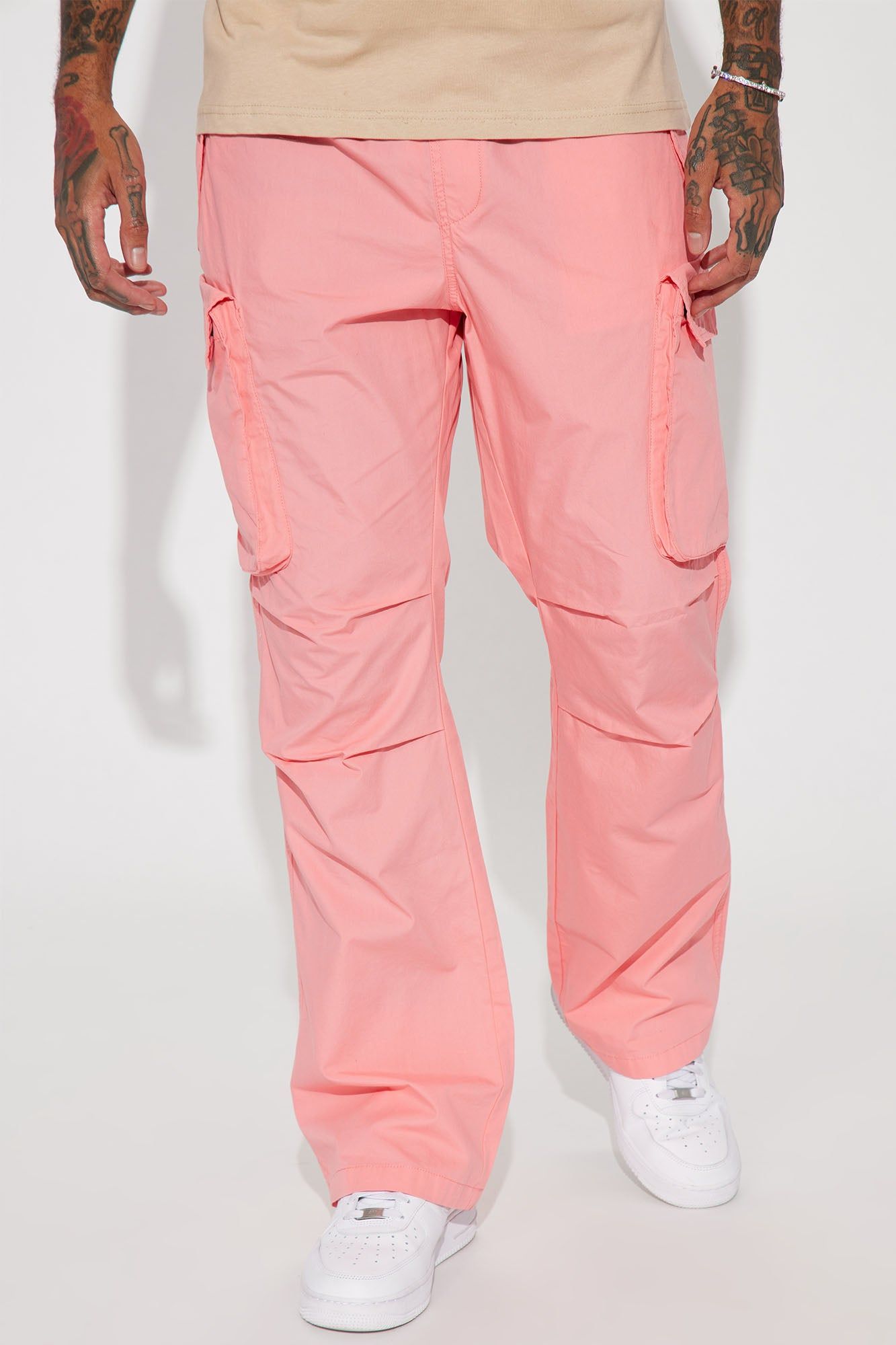 Slim Flare Cargo Parachute Pants - Pink sold by Fashion Nova