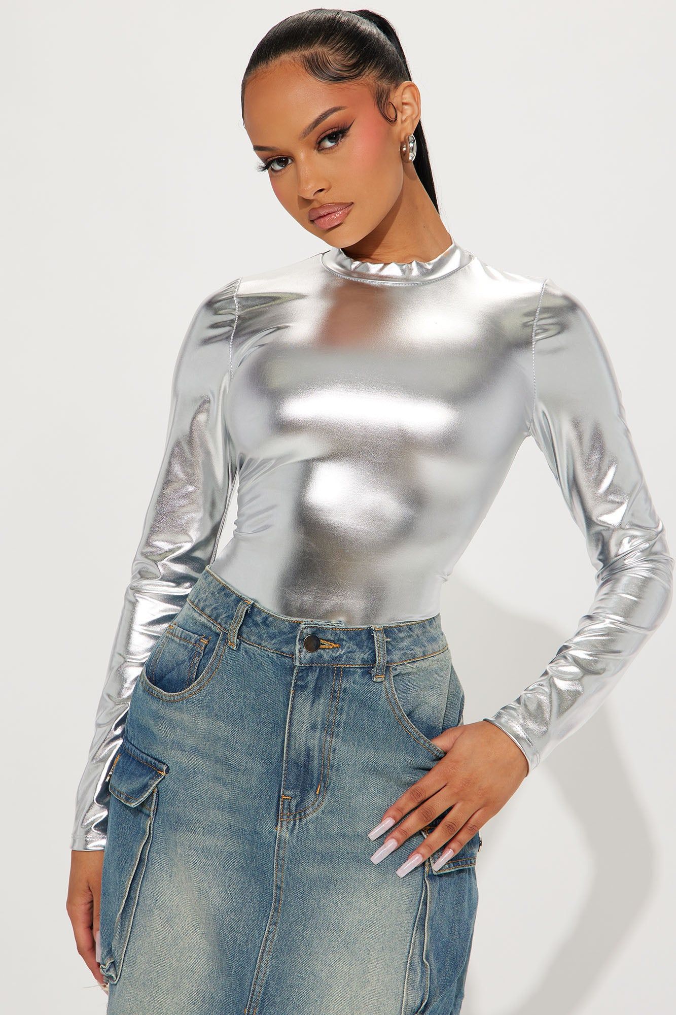 Blind Energy Long Sleeve Bodysuit - Silver sold by Fashion Nova product image thumbnail 3