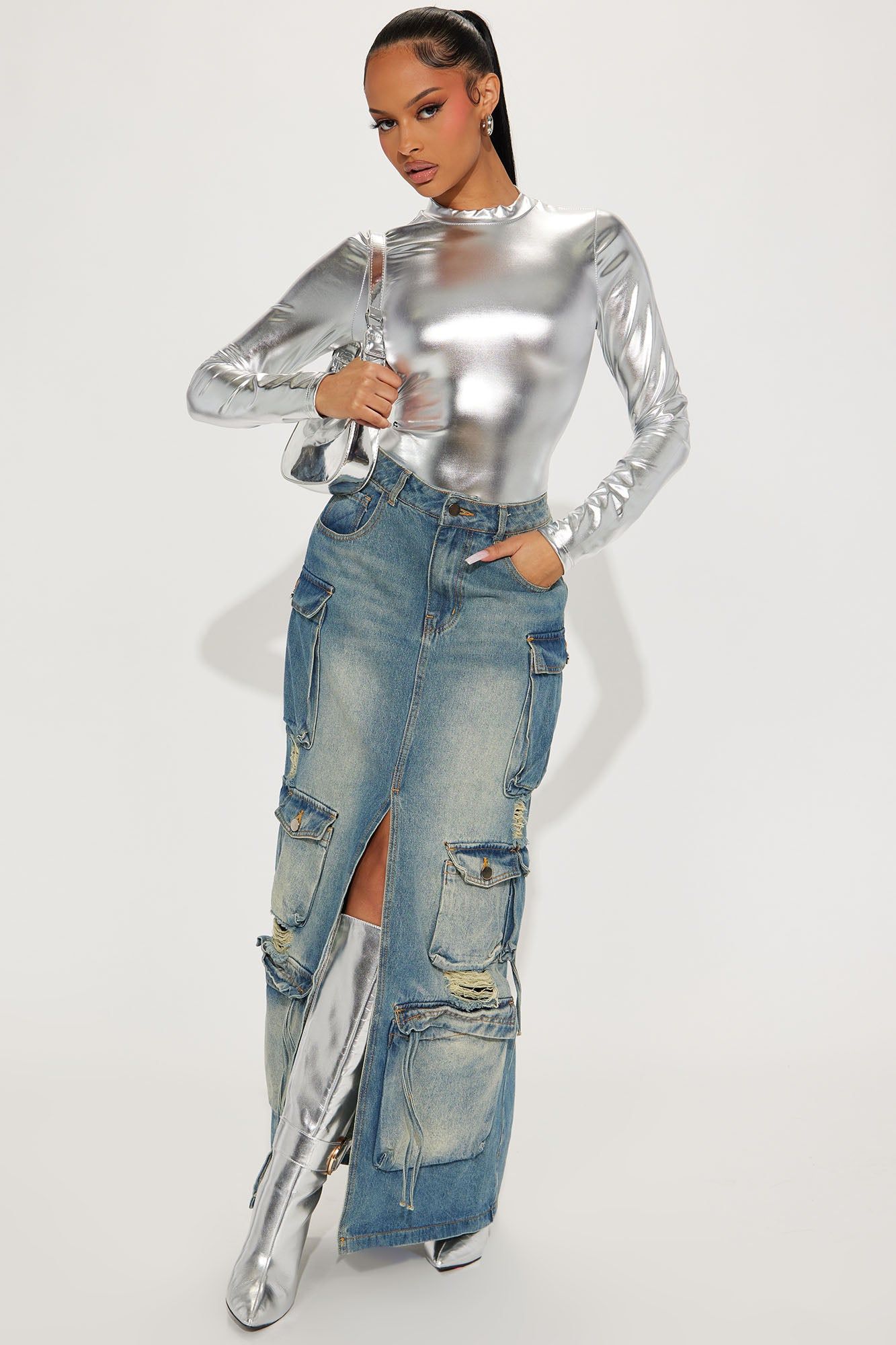 Blind Energy Long Sleeve Bodysuit - Silver sold by Fashion Nova product image thumbnail 2