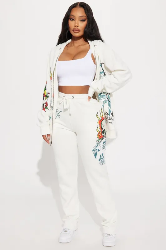 Ed Hardy On Fire Wide Leg Pant - Ivory sold by Fashion Nova
