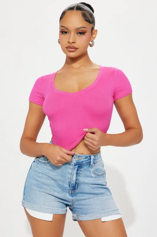 Valerie V-Neck Ribbed Tee - Magenta sold by Fashion Nova