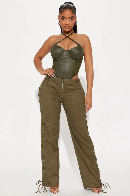 In It Together Lace Up Pant - Olive sold by Fashion Nova