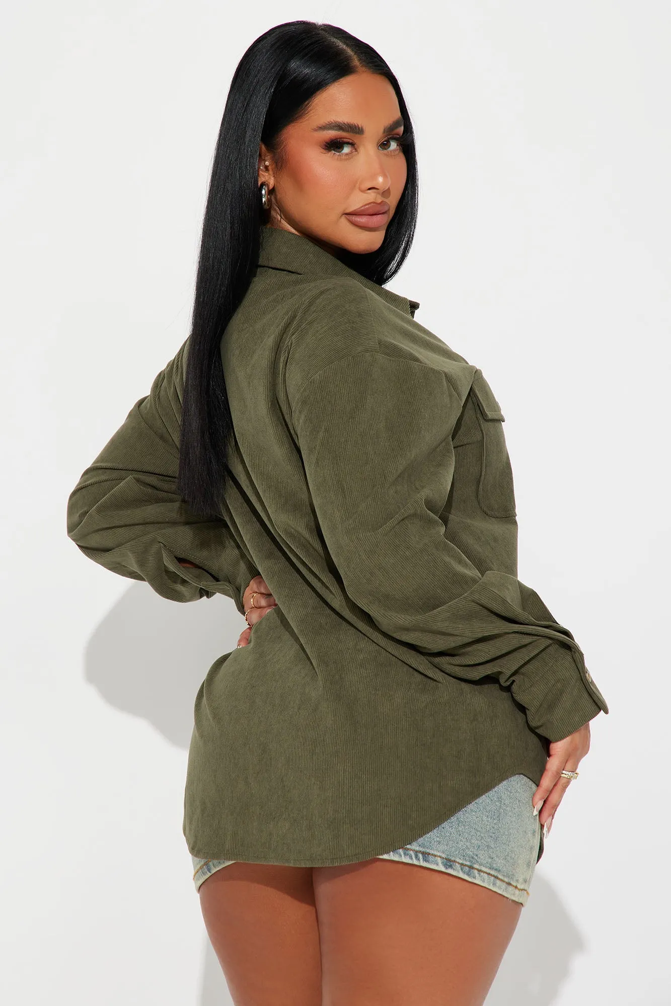 Fall Feeling Corduroy Shirt - Olive sold by Fashion Nova product image thumbnail 3