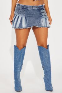 Aleza Pleated Denim Micro Mini Skirt - Medium Wash sold by Fashion Nova