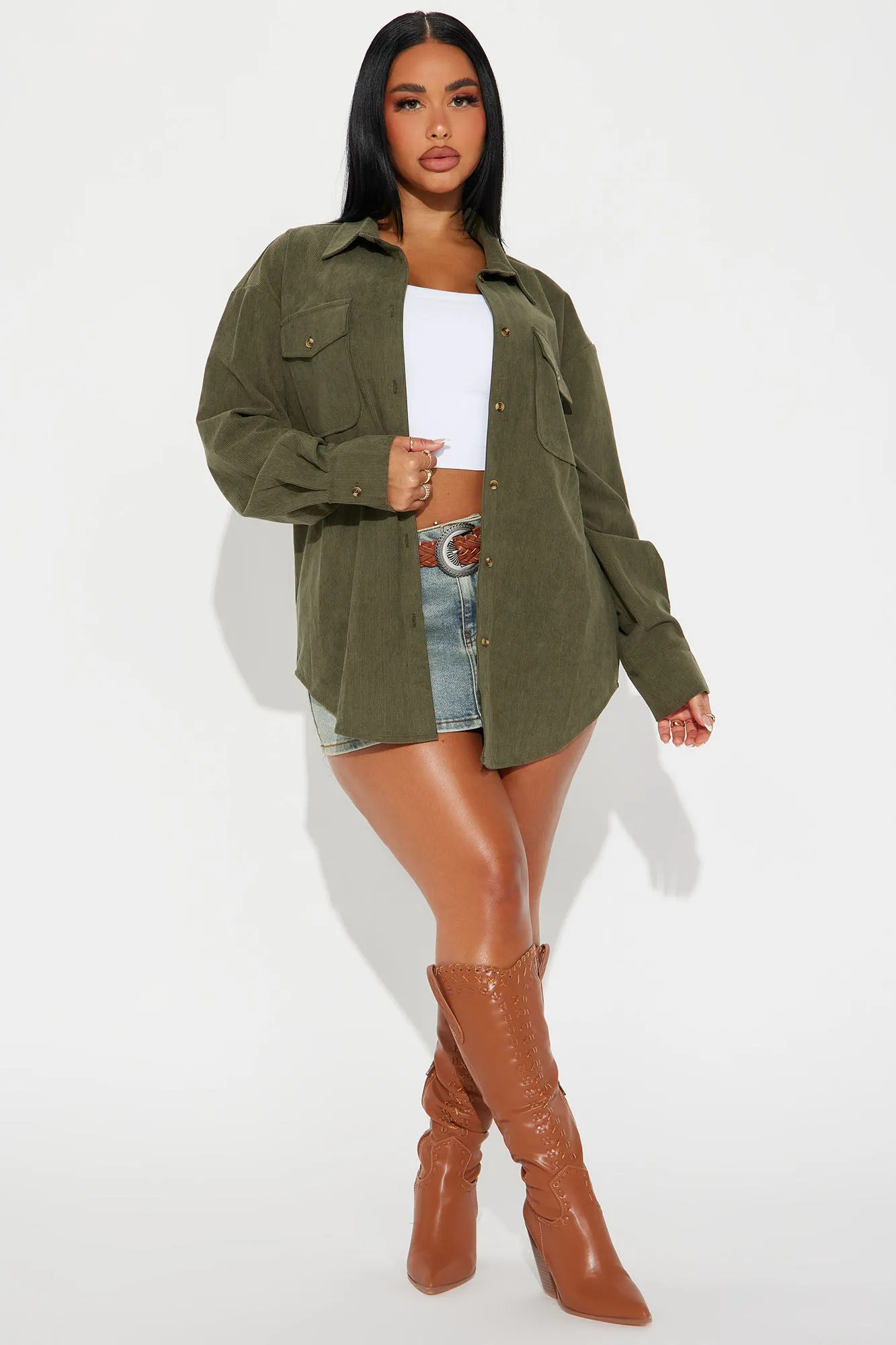 Fall Feeling Corduroy Shirt - Olive sold by Fashion Nova product image thumbnail 2