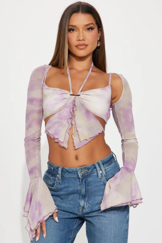 Bianca Butterfly Mesh Top - Purple/combo sold by Fashion Nova