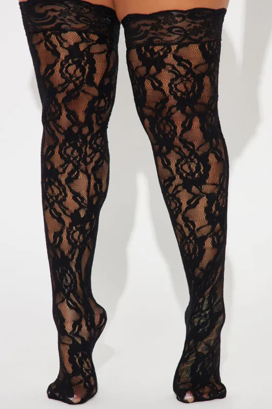 Rose Lace Thigh Highs - Black sold by Fashion Nova