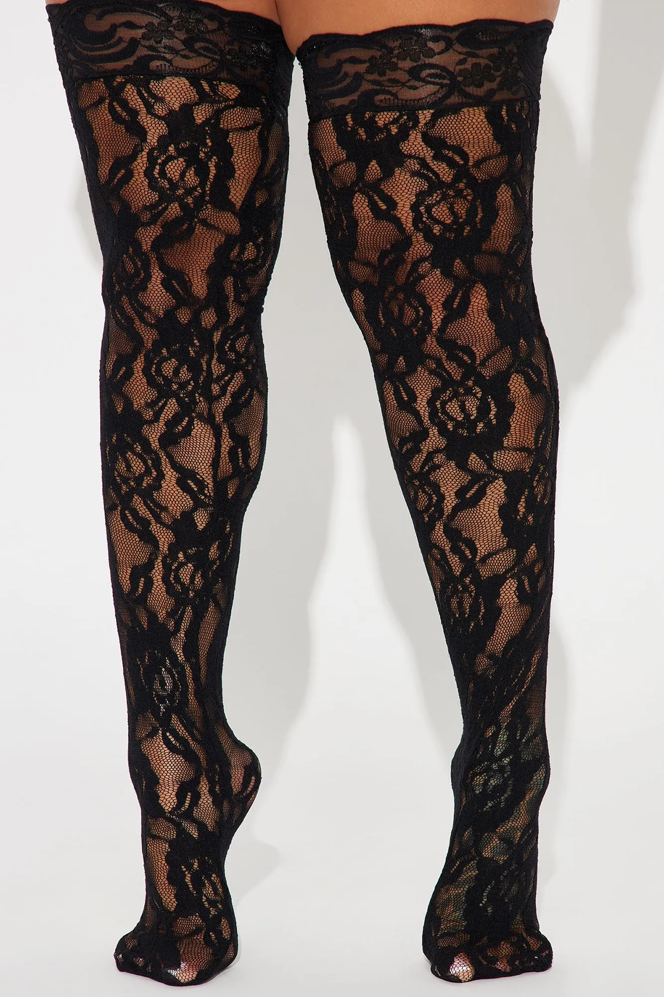 Rose Lace Thigh Highs - Black sold by Fashion Nova