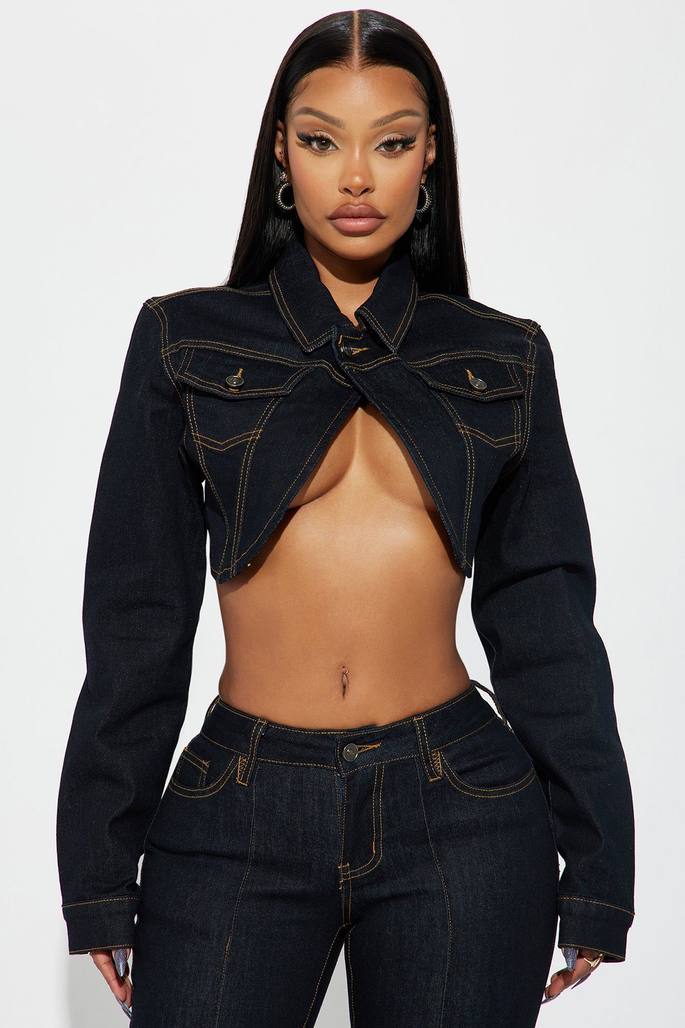 Pinegrove Cropped Denim Bolero Jacket - Dark Wash sold by Fashion Nova