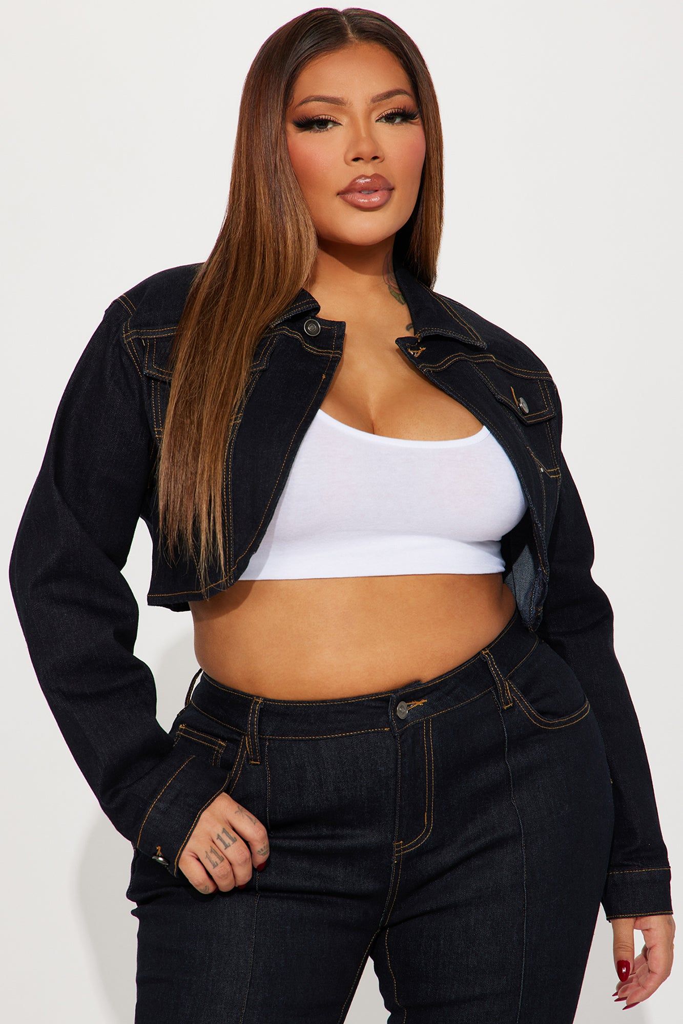 Pinegrove Cropped Denim Bolero Jacket - Dark Wash sold by Fashion Nova product image thumbnail 4