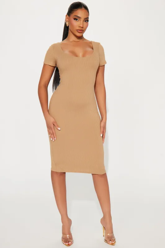 Dani Double Lined Midi Dress - Camel sold by Fashion Nova