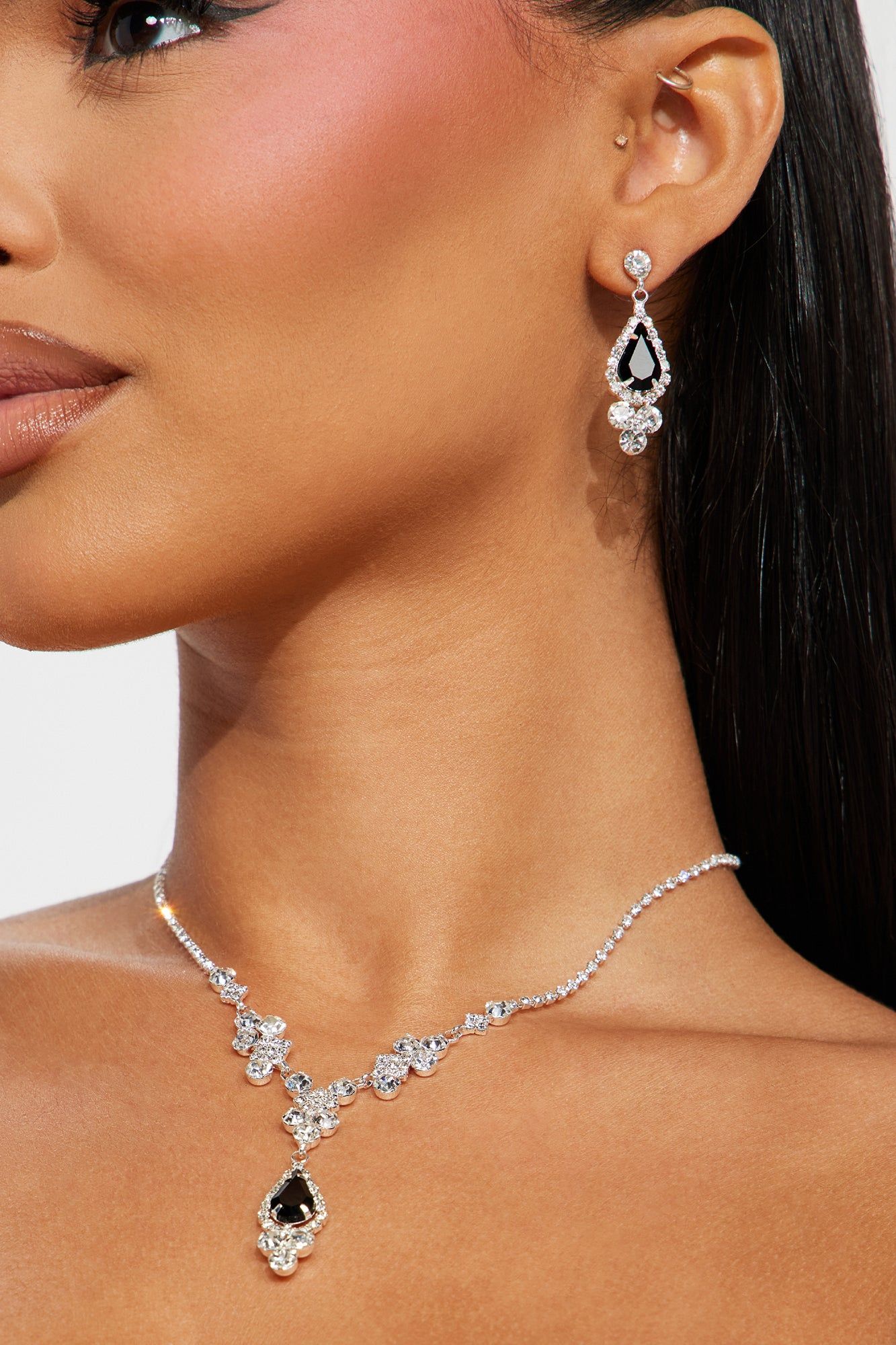 Enchanted Night Necklace And Earring Set - Silver/Black sold by Fashion Nova