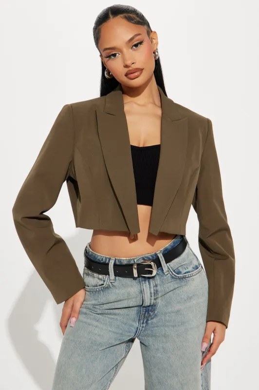 Business Plan Cropped Blazer - Olive sold by Fashion Nova