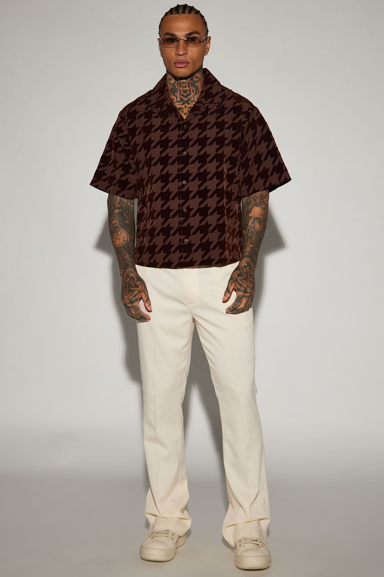 Textured Houndstooth Button Up Shirt - Brown sold by Fashion Nova product image thumbnail 2