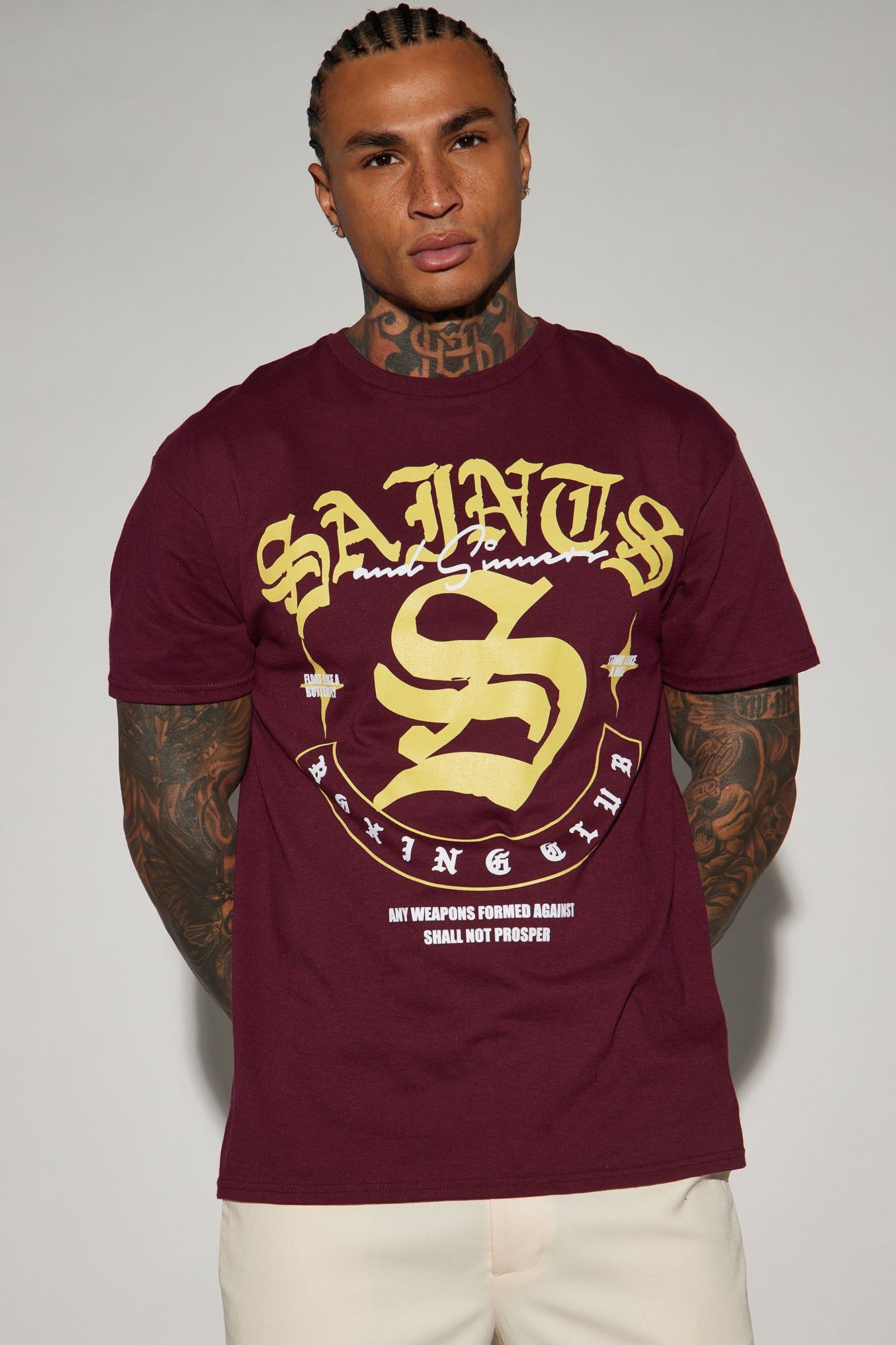 Saints Boxing Club Short Sleeve Tee - Burgundy sold by Fashion Nova