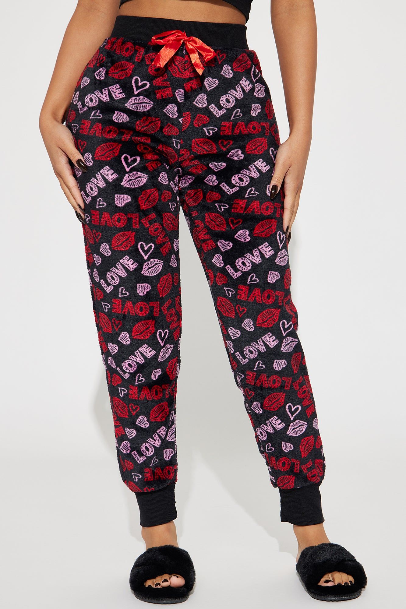 Kisses And Hearts Plush PJ Joggers - Red/Black sold by Fashion Nova product image thumbnail 2