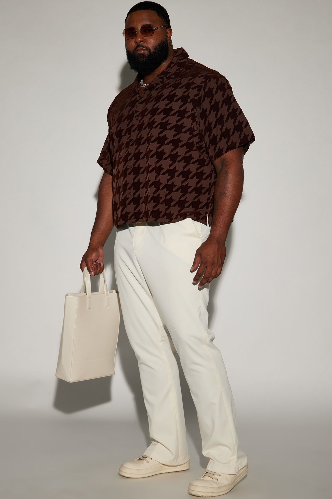 Textured Houndstooth Button Up Shirt - Brown sold by Fashion Nova product image thumbnail 5