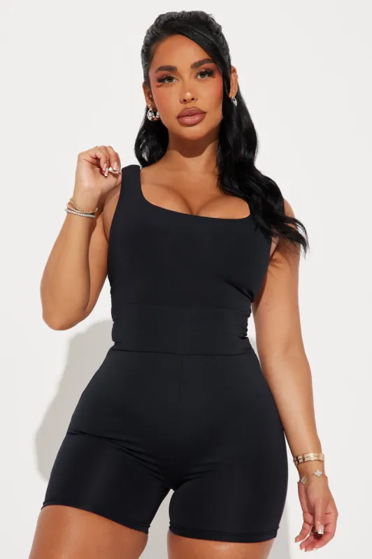 About The Gains Active Romper - Black sold by Fashion Nova