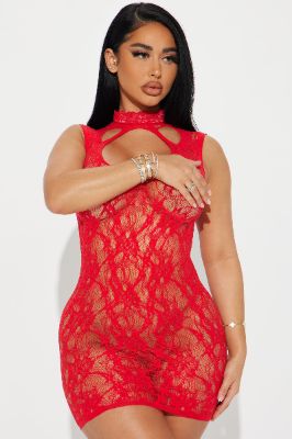 Try And Catch Up Lace Dress Bodystocking - Red sold by Fashion Nova