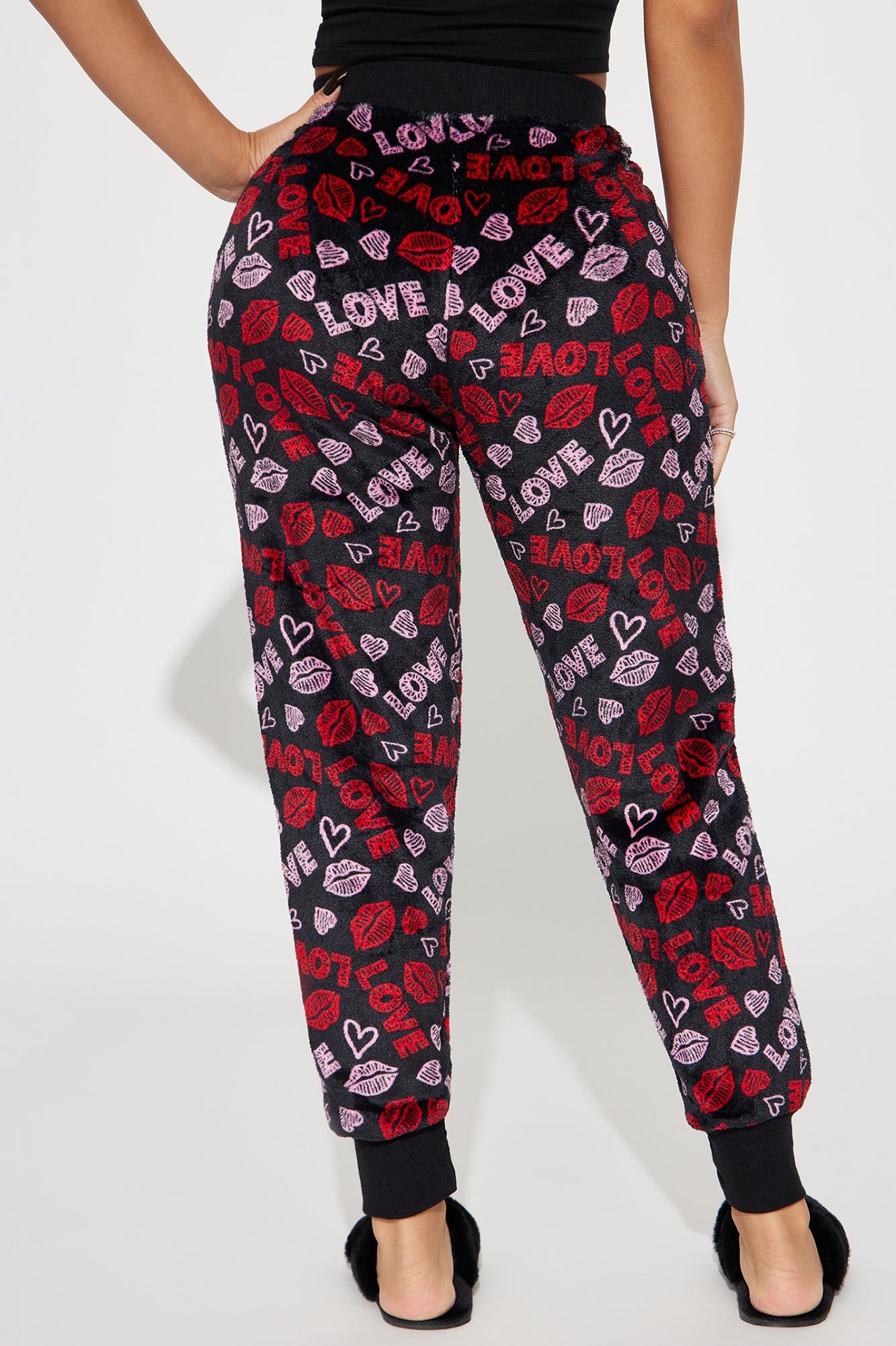 Kisses And Hearts Plush PJ Joggers - Red/Black sold by Fashion Nova product image thumbnail 3